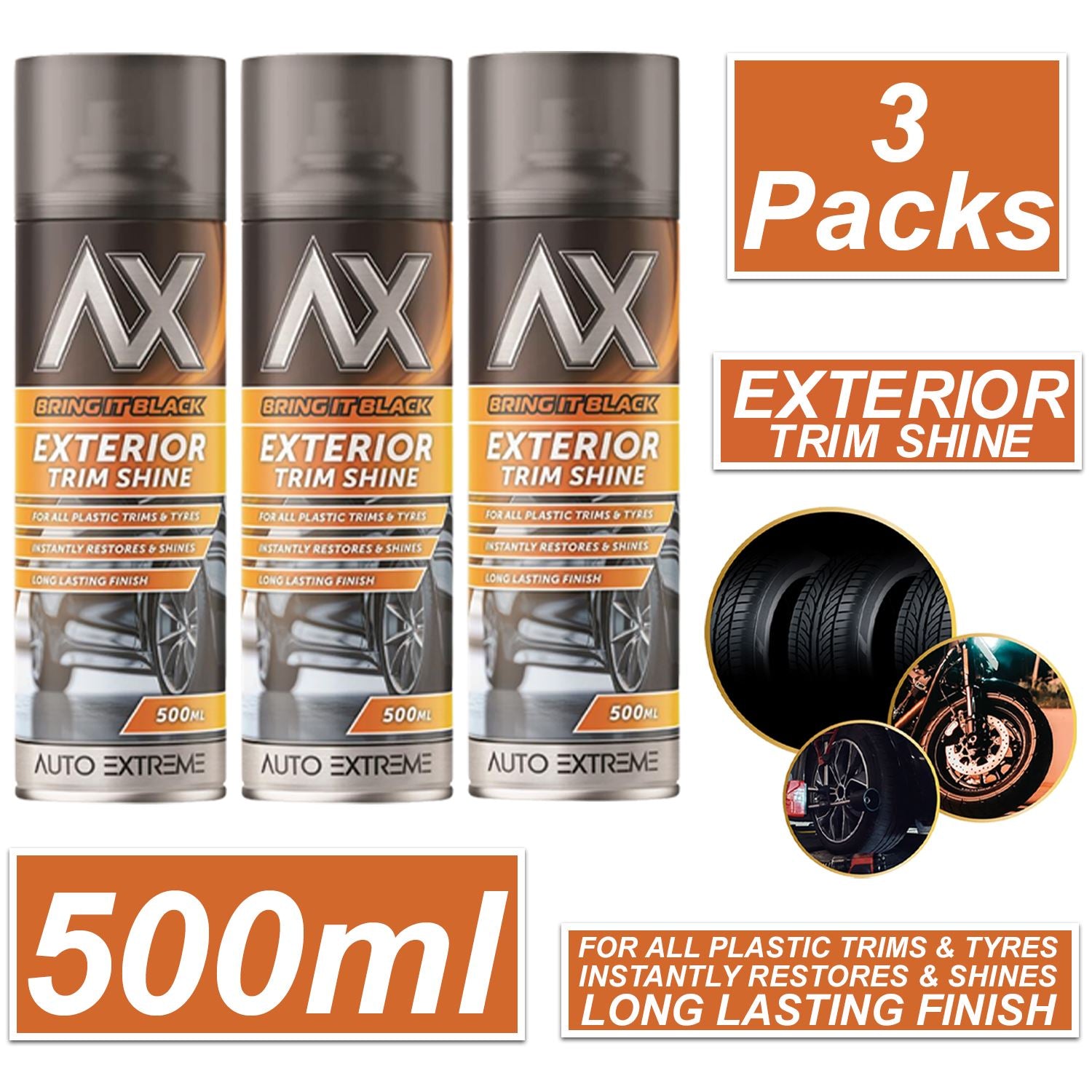 3X - Bring it Black Exterior Trim Shine Spray 500ml Spray Paint