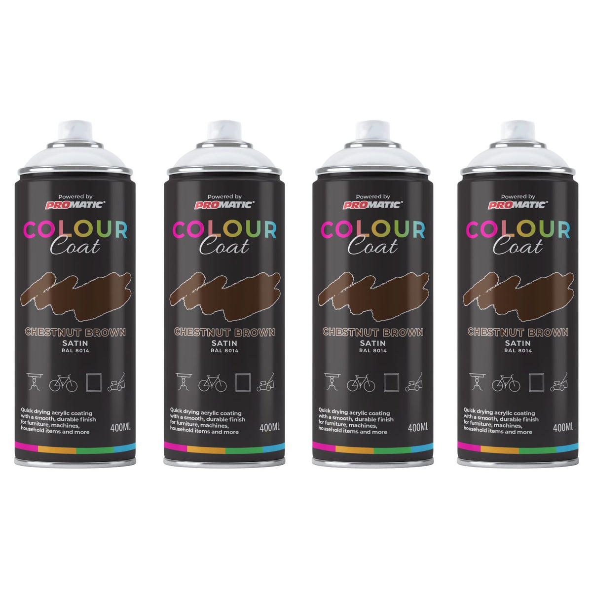 4X Chestnut Brown RAL 8014 Satin Spray Paint 400ml