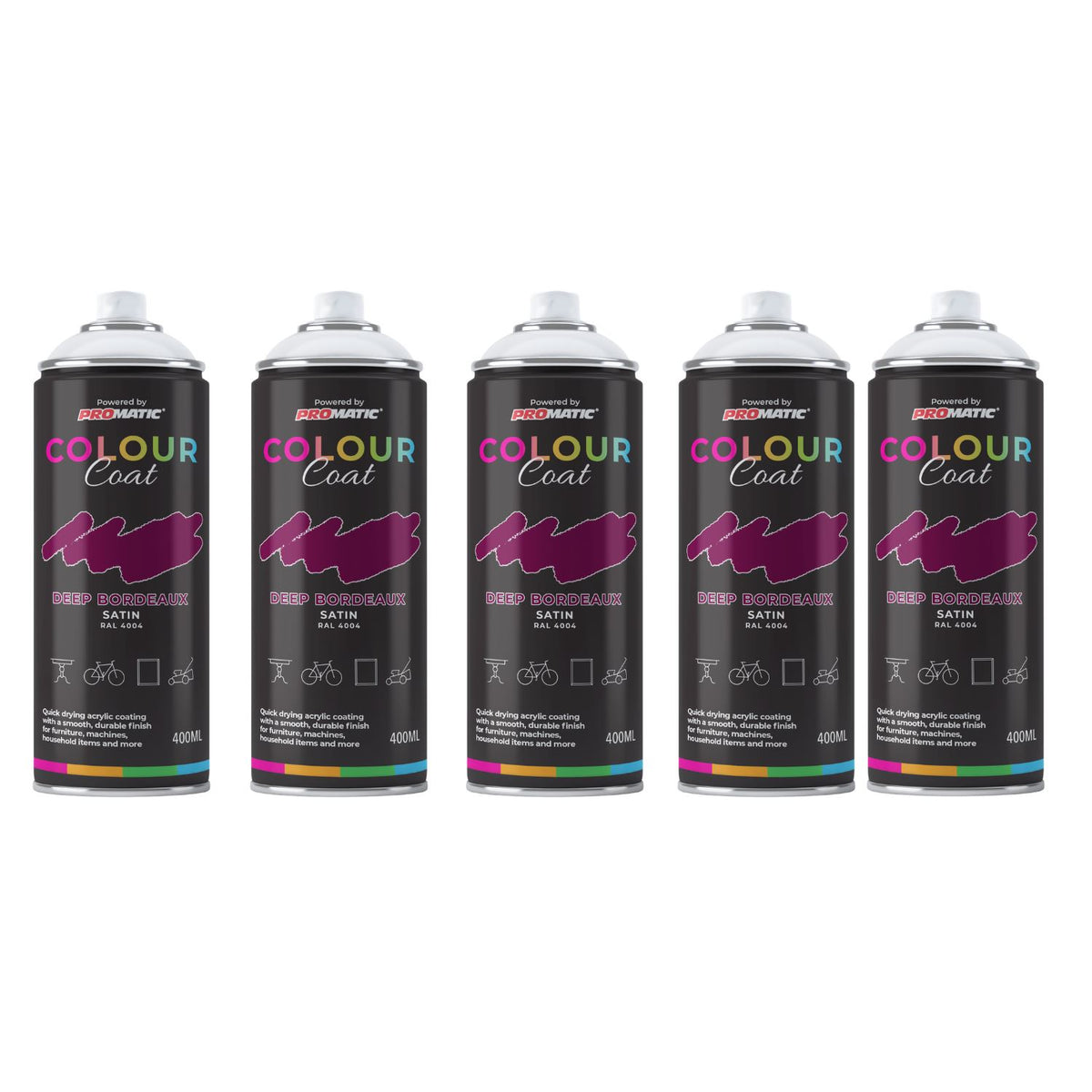 5X Deep Bordeaux RAL 4004 Satin Spray Paint 400ml