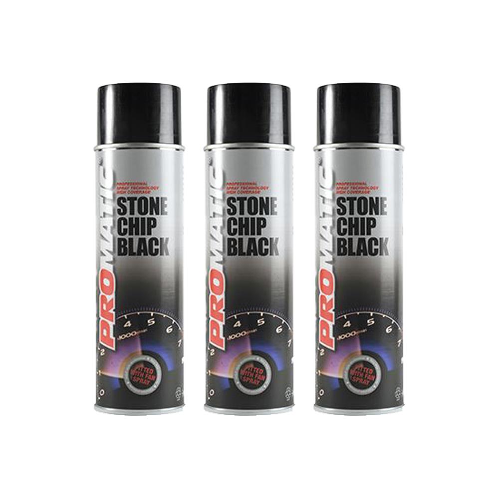 3X Promatic Stonechip Black Spray Paint 500ml
