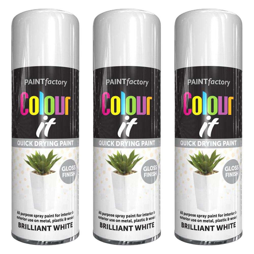 3X Paint Factory Brilliant White Gloss Spray Paint 400ml