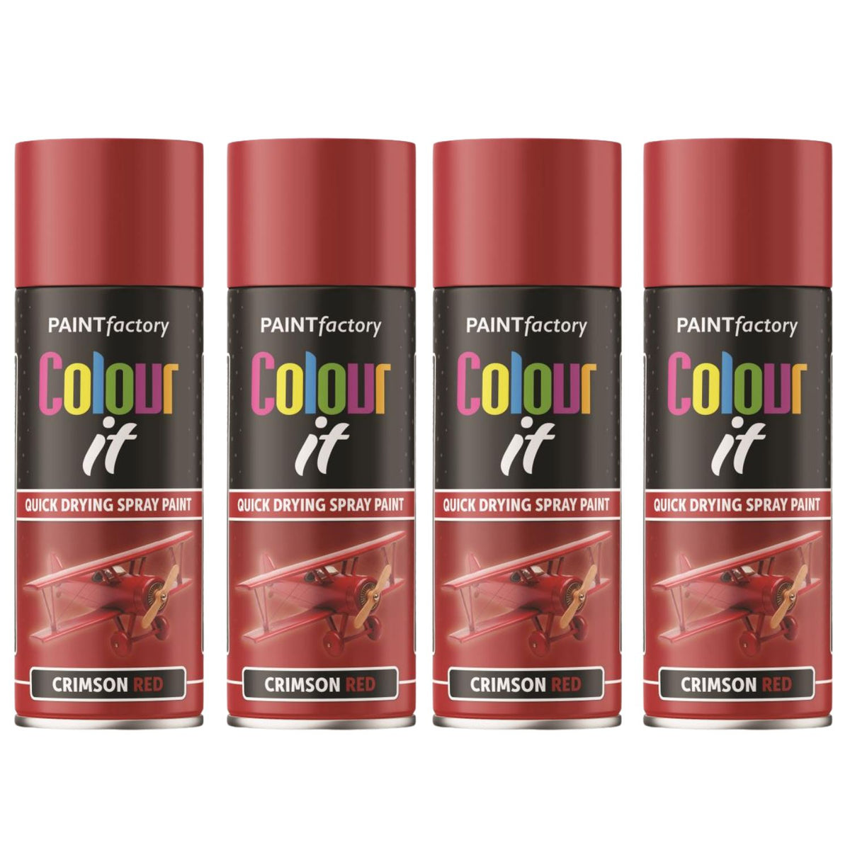 4X Paint Factory Crimson Red Gloss Spray Paint 400ml