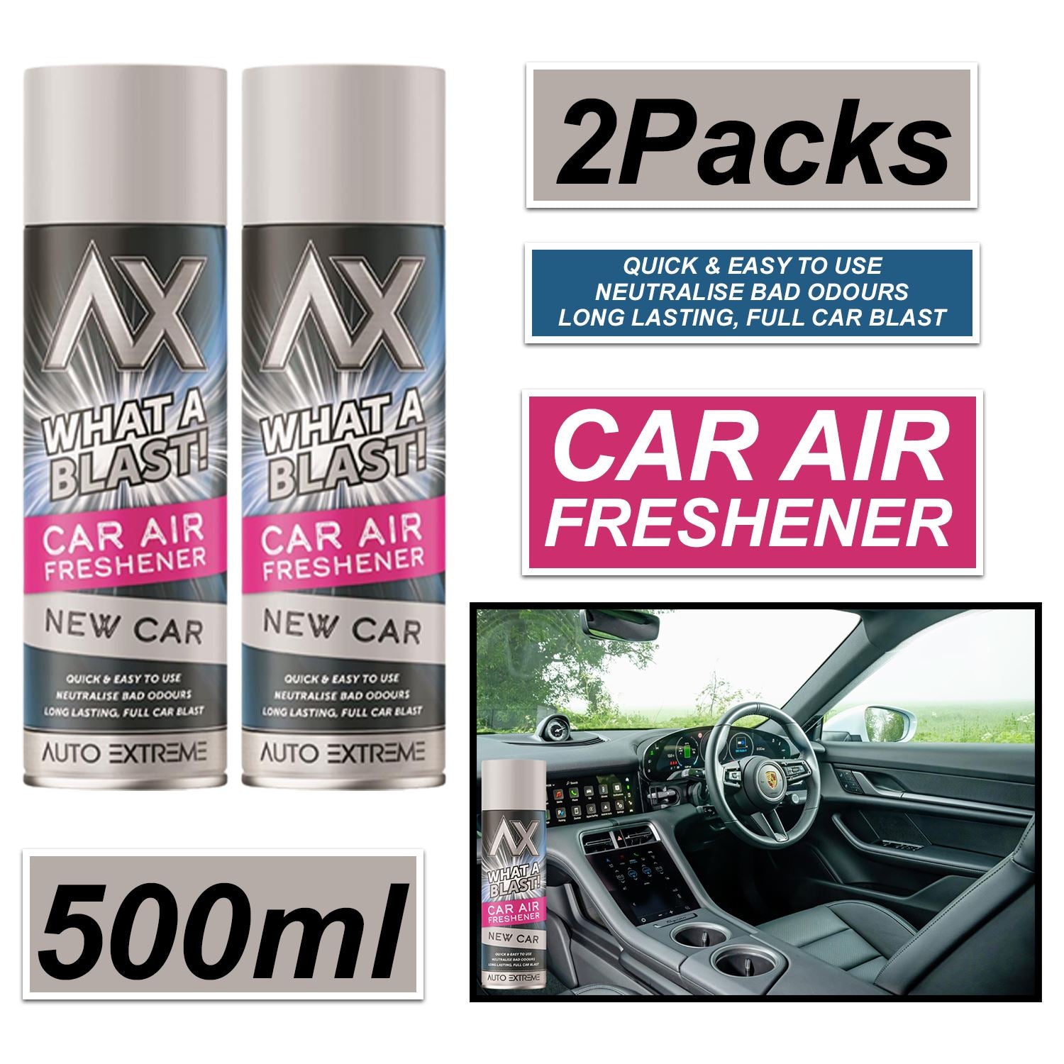 2X - What A Blast! New Car Car Air Freshener Spray 500ml Car Air Freshener