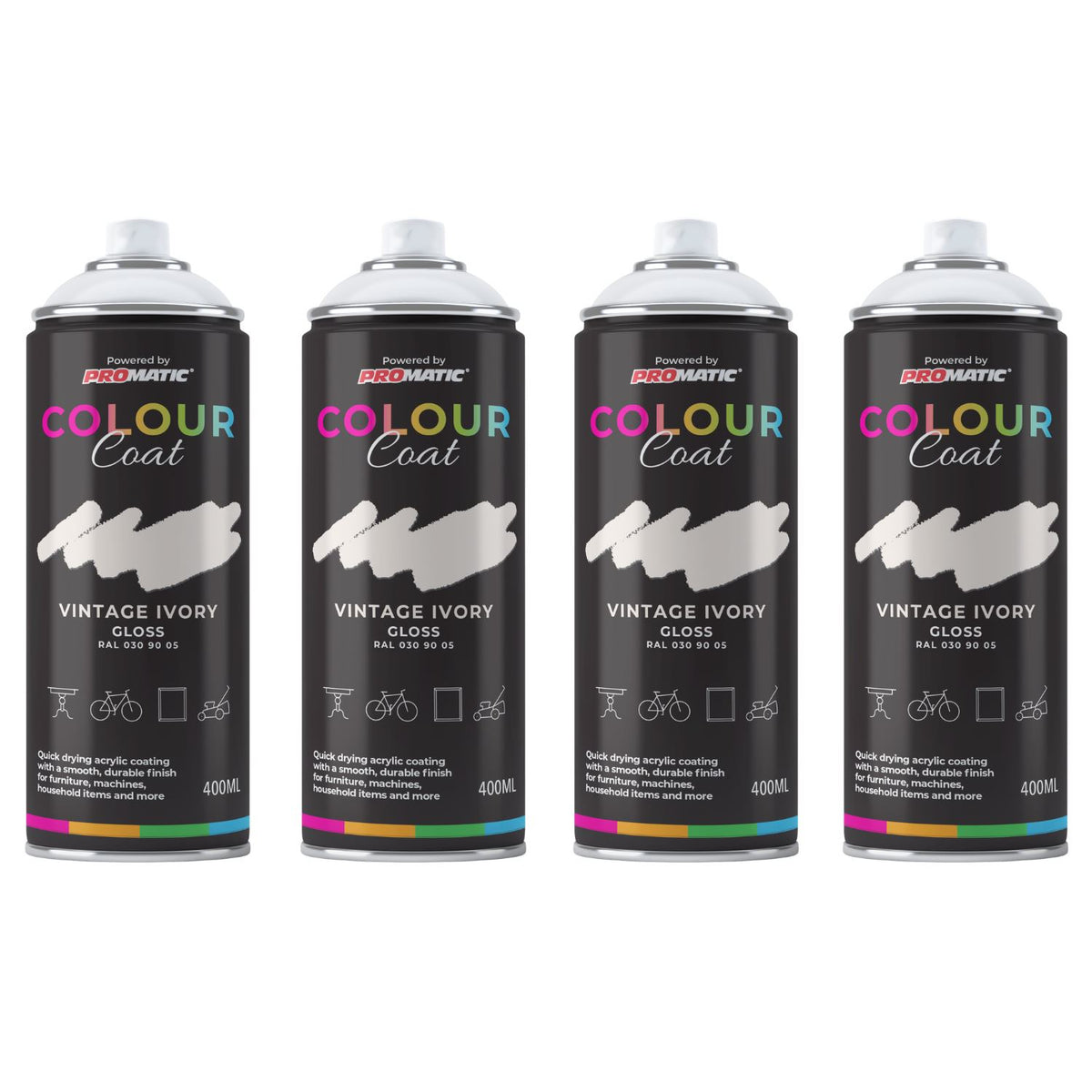 4X Vintage Ivory RAL 030 90 05 Gloss Spray Paint 400ml