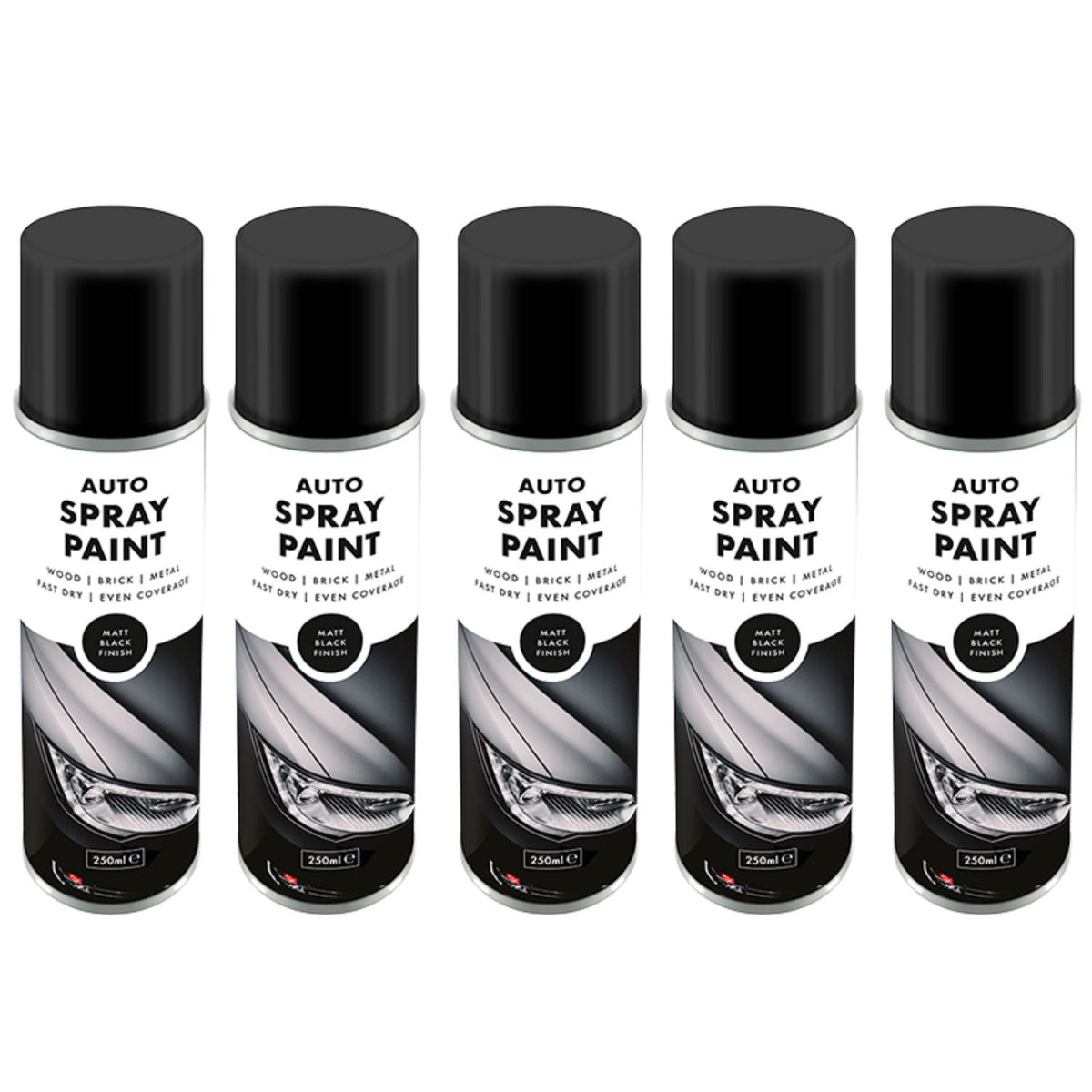 5X Overlay Matt Black Auto Professional Spray Paint 250ml