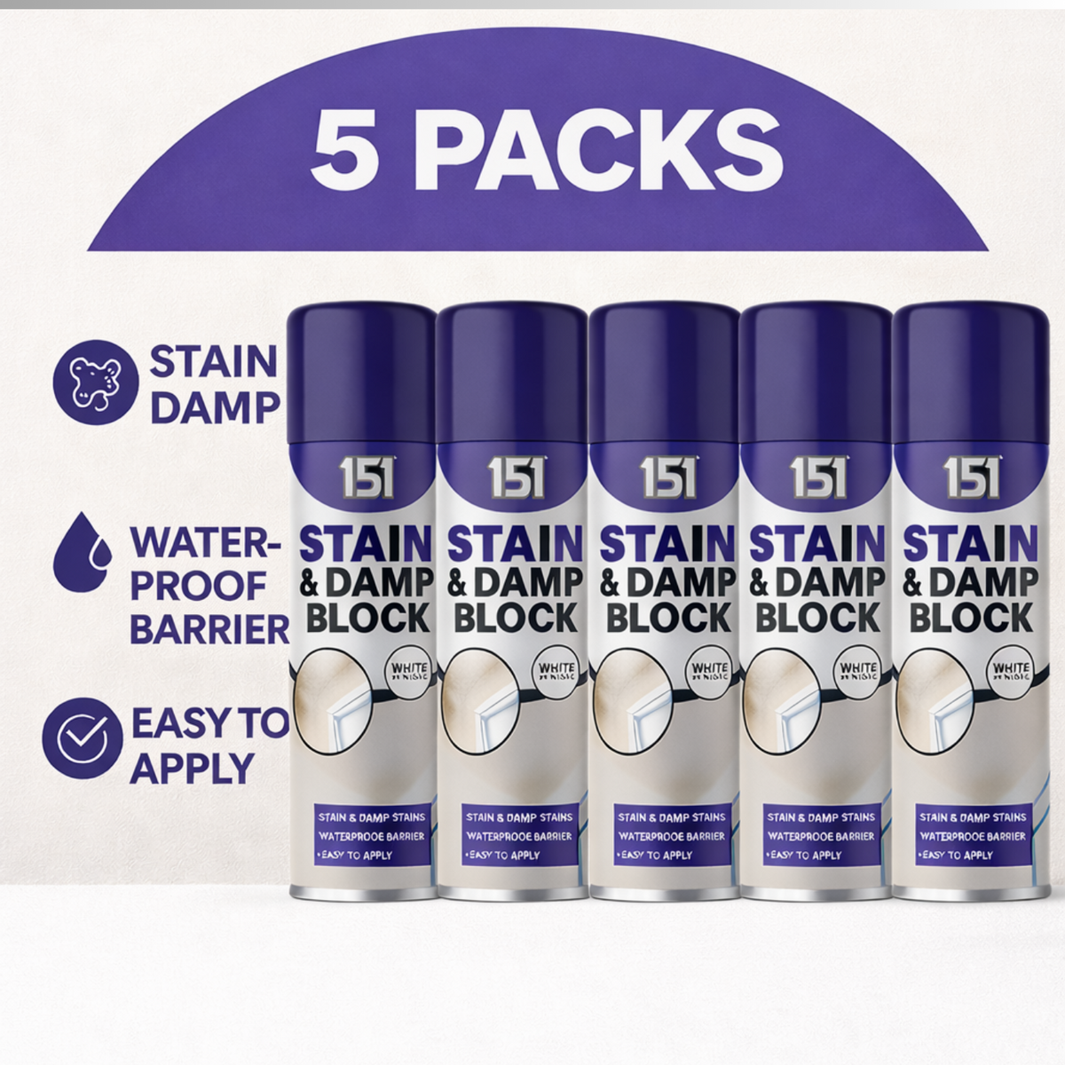 5X 151 Stain & Damp Block White Satin Finish 400ml