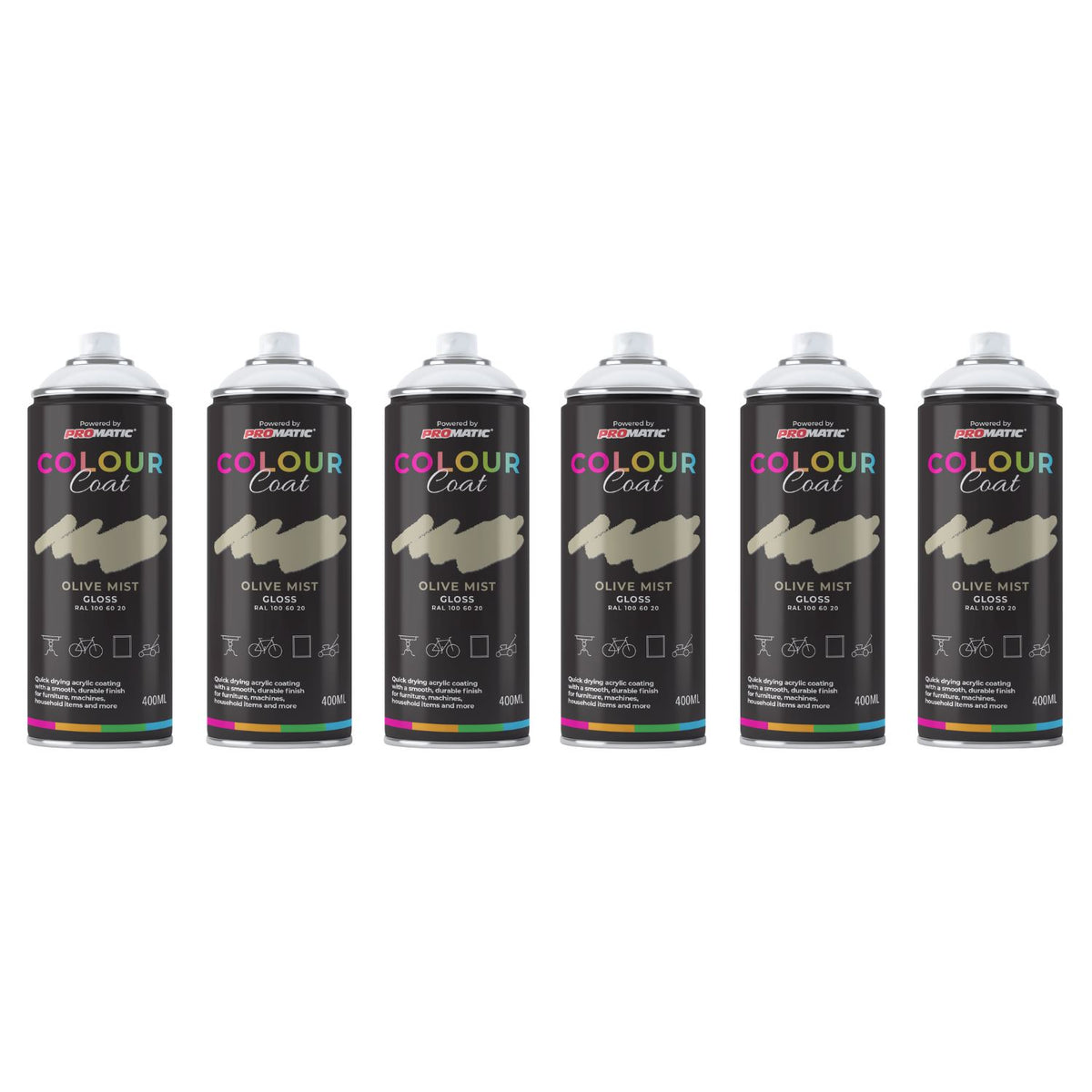 6X Olive Mist RAL 100 60 20 Gloss Spray Paint 400ml