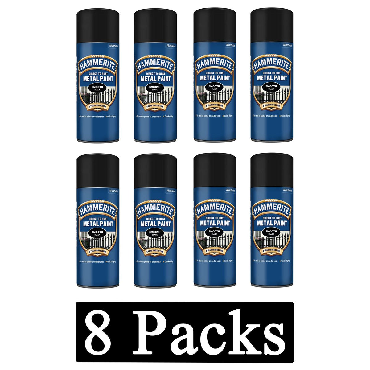 8X Hammerite Smooth Black Spray Paint 400ml Spray Paint