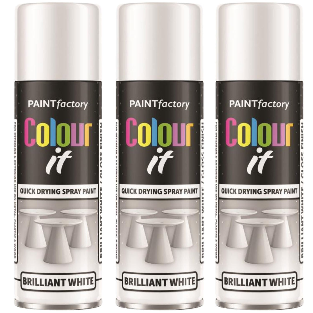 3X Paint Factory White Gloss Spray Paint 250ml