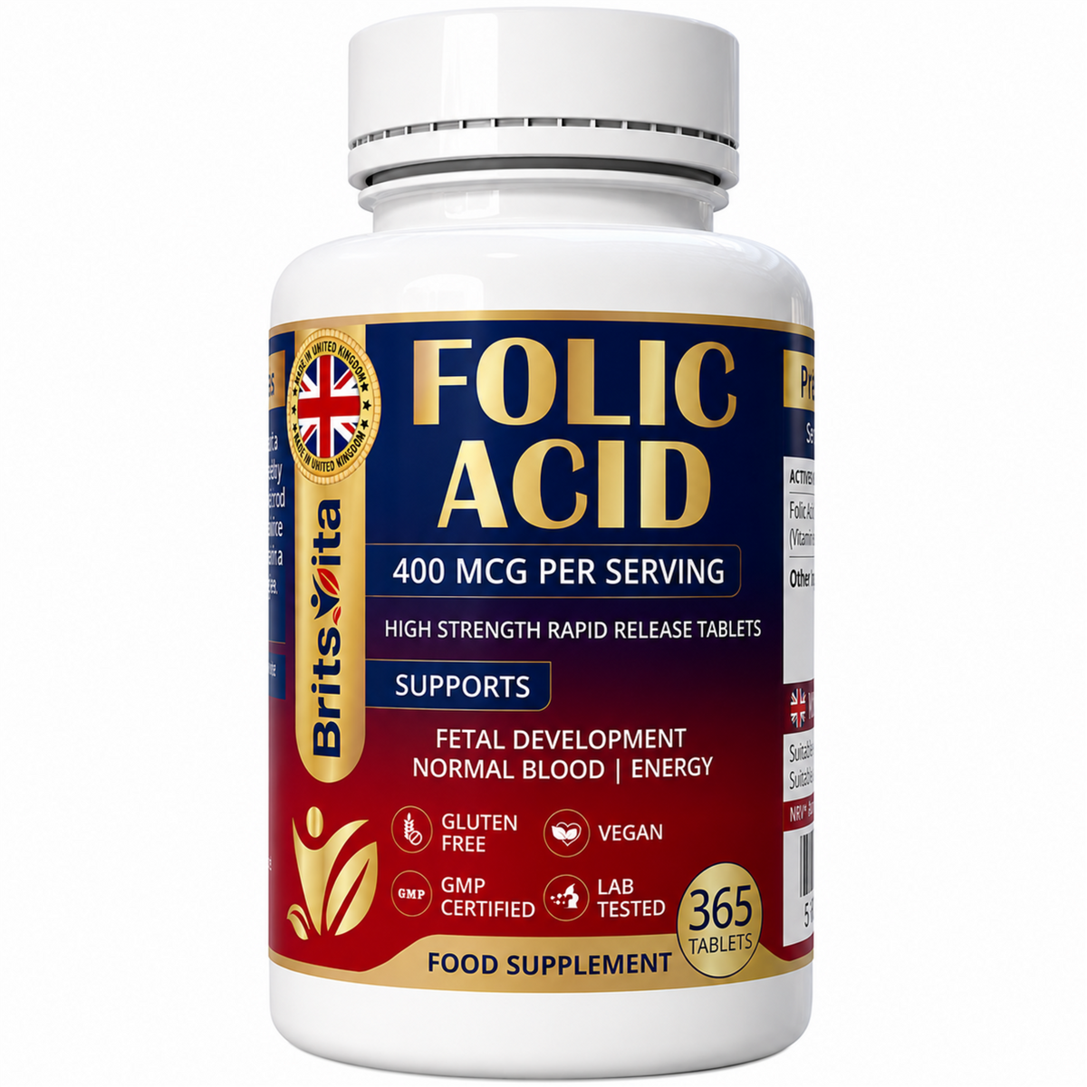Brits Vita Folic Acid 400mcg 365 Tablets Healthy Pregnancy Support (Vit. B9)