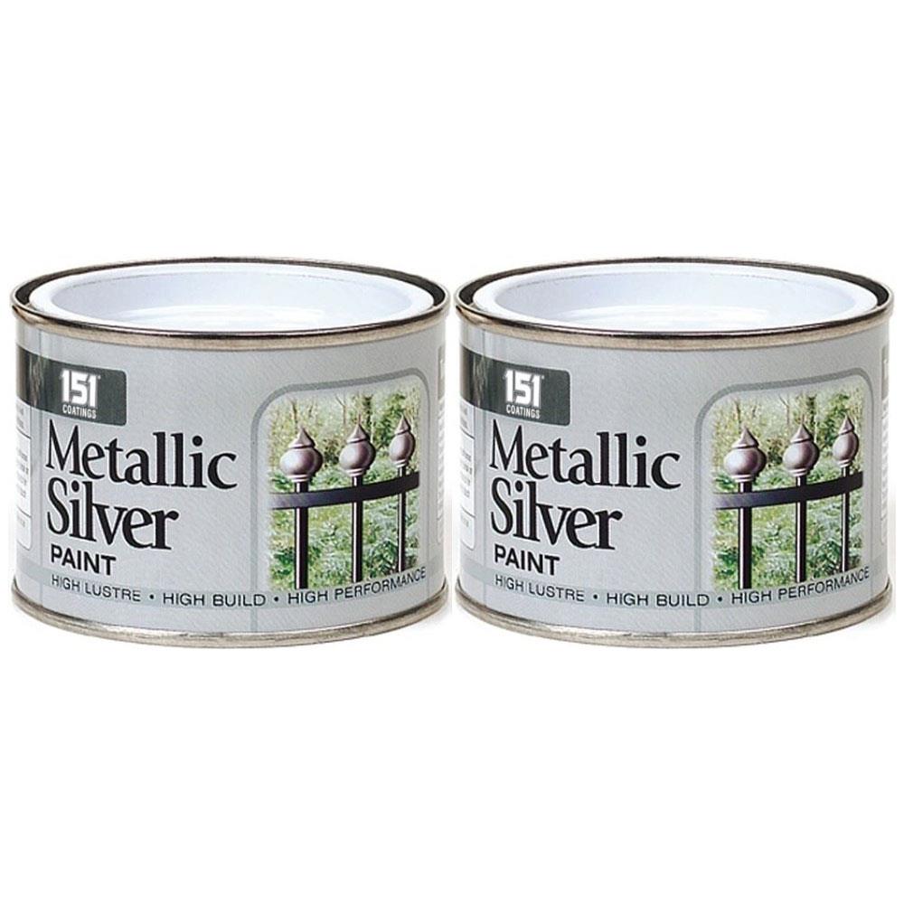 2X Metallic Silver Paint Tin 180ml Tin Paint
