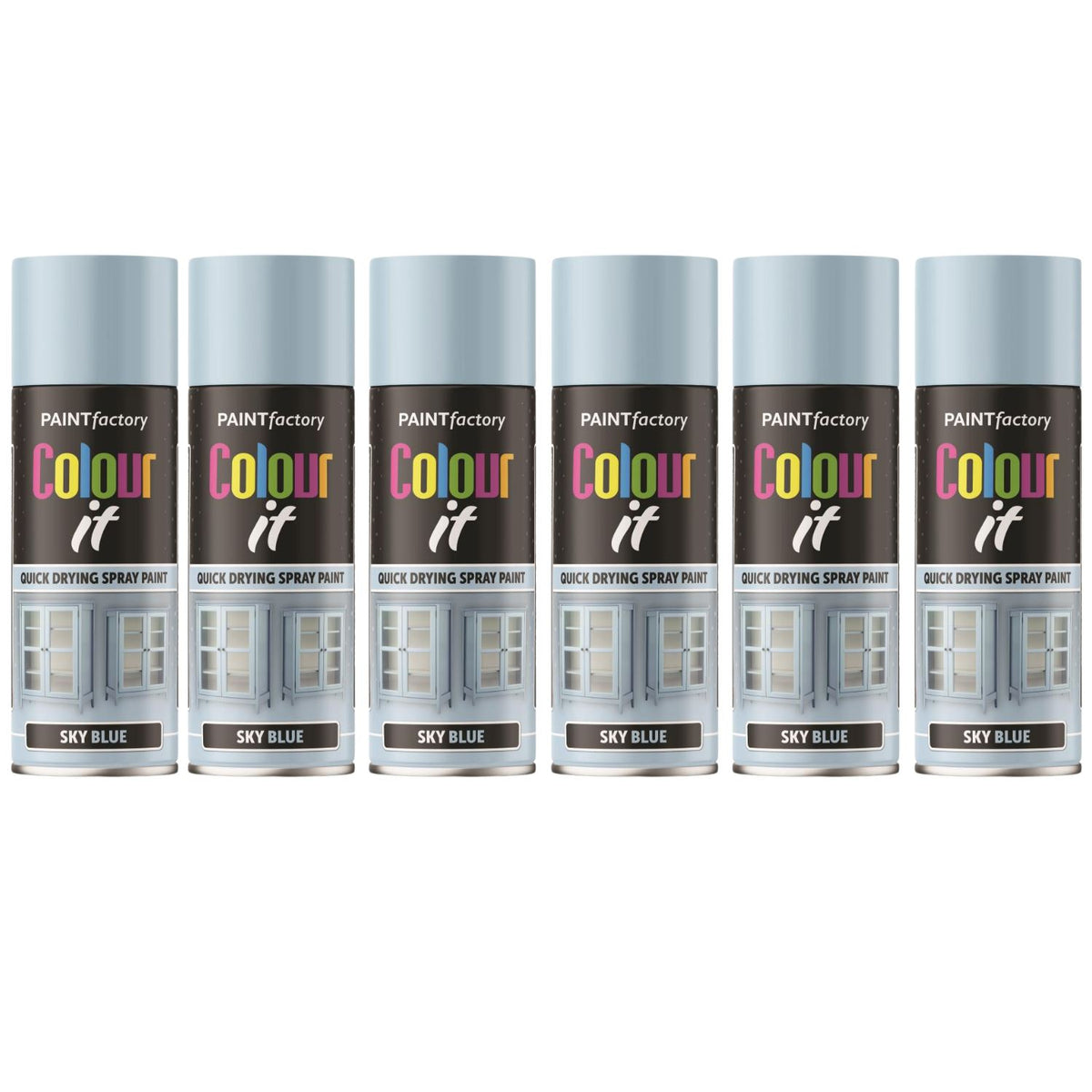 6X Paint Factory Sky Blue Gloss Spray Paint 400ml