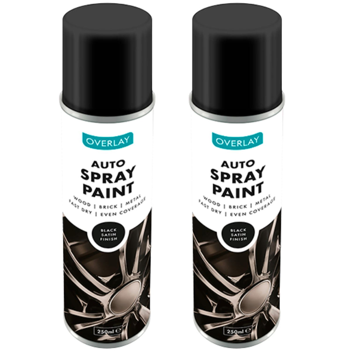 2X Overlay Satin Black Auto Professional Spray Paint 250ml