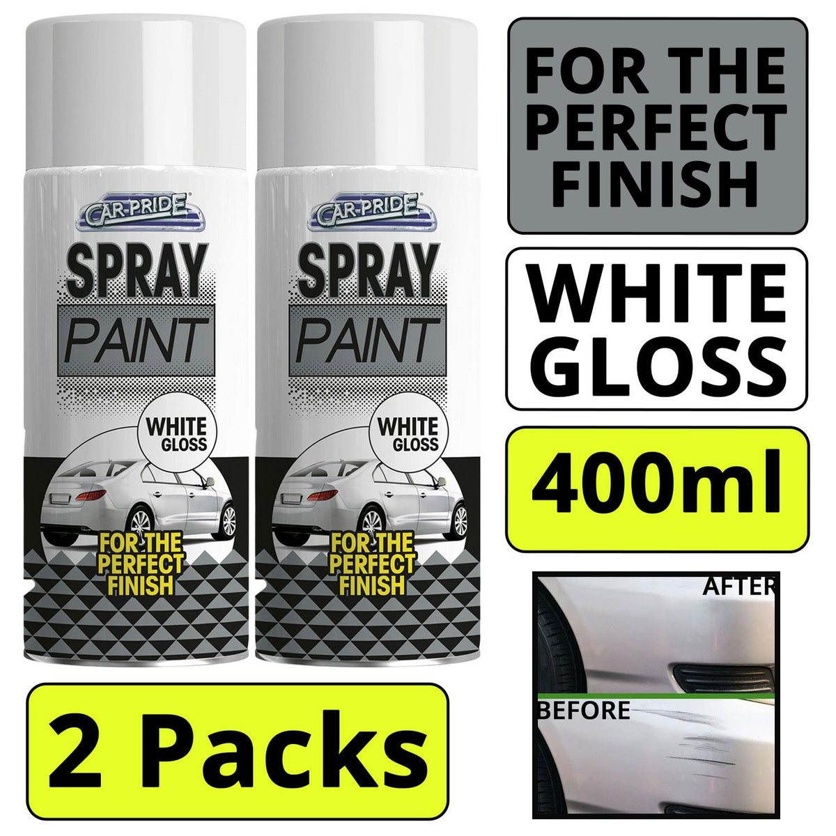2X - Gloss White Car Spray 400ml