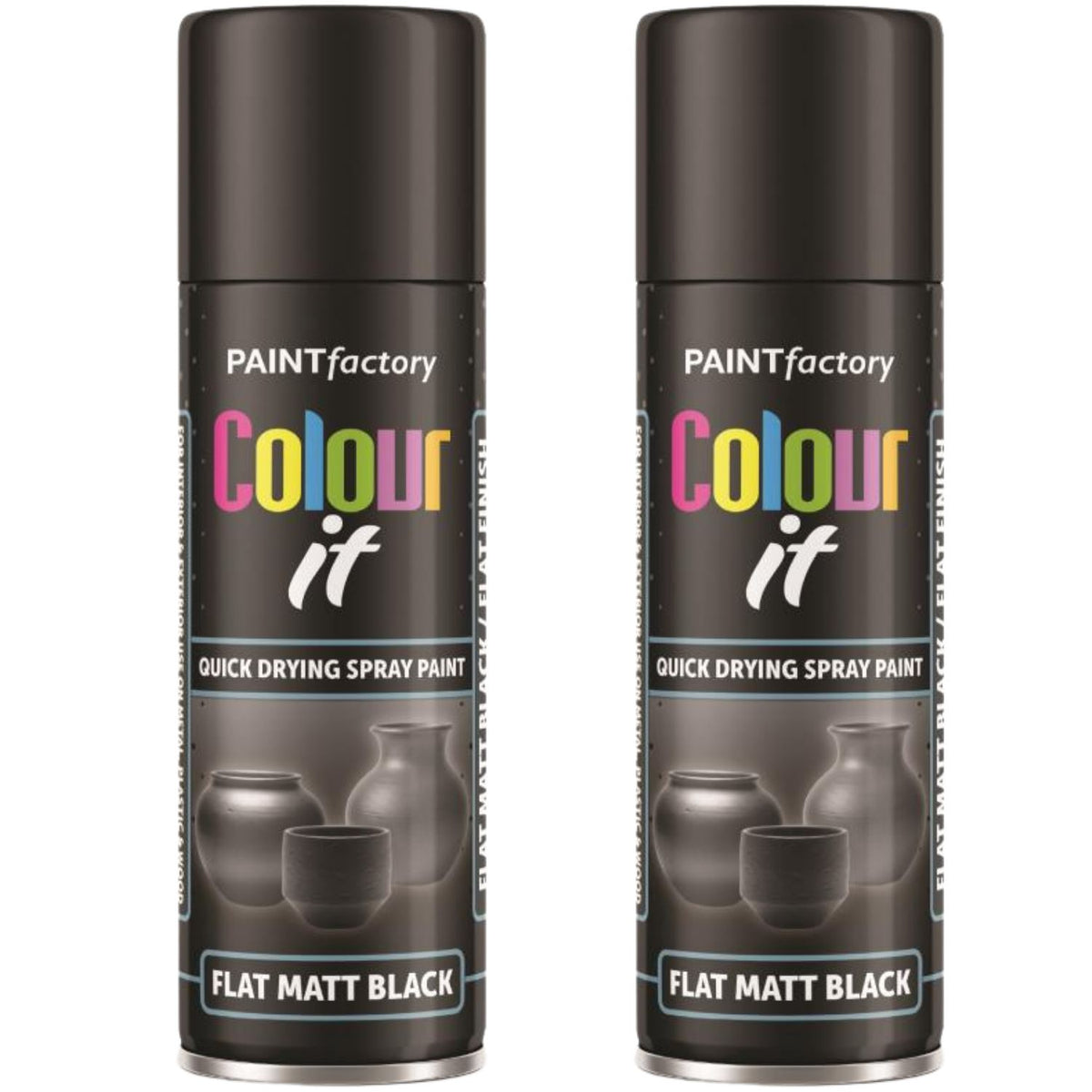 2X Paint Factory Flat Matt Black Spray Paint 250ml