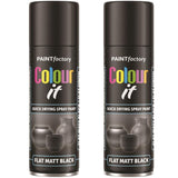 2X Paint Factory Flat Matt Black Spray Paint 250ml