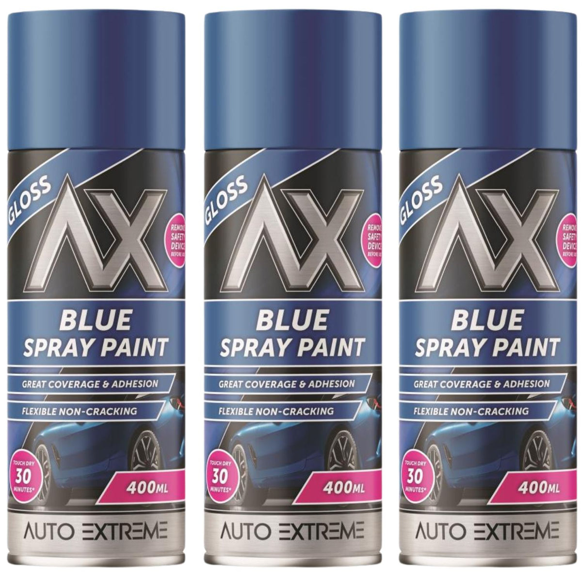 3X Auto Extreme Blue Gloss Spray Paint 400ml