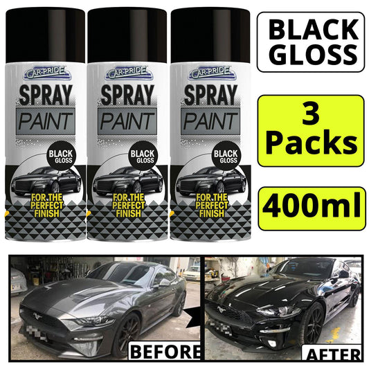 3X - Gloss Black Car Spray 400ml