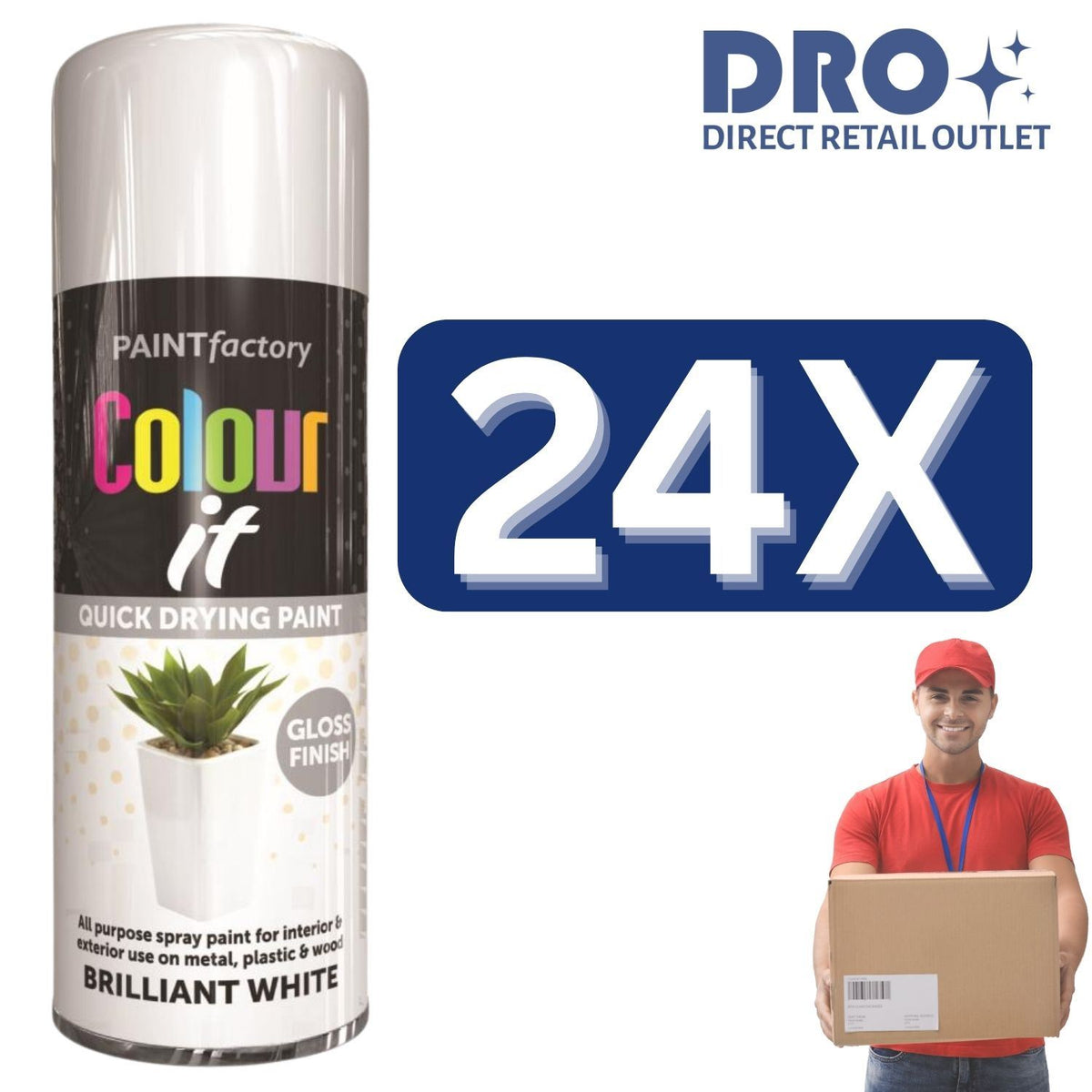 24X - Paint Factory White Gloss Spray Paint 250ml