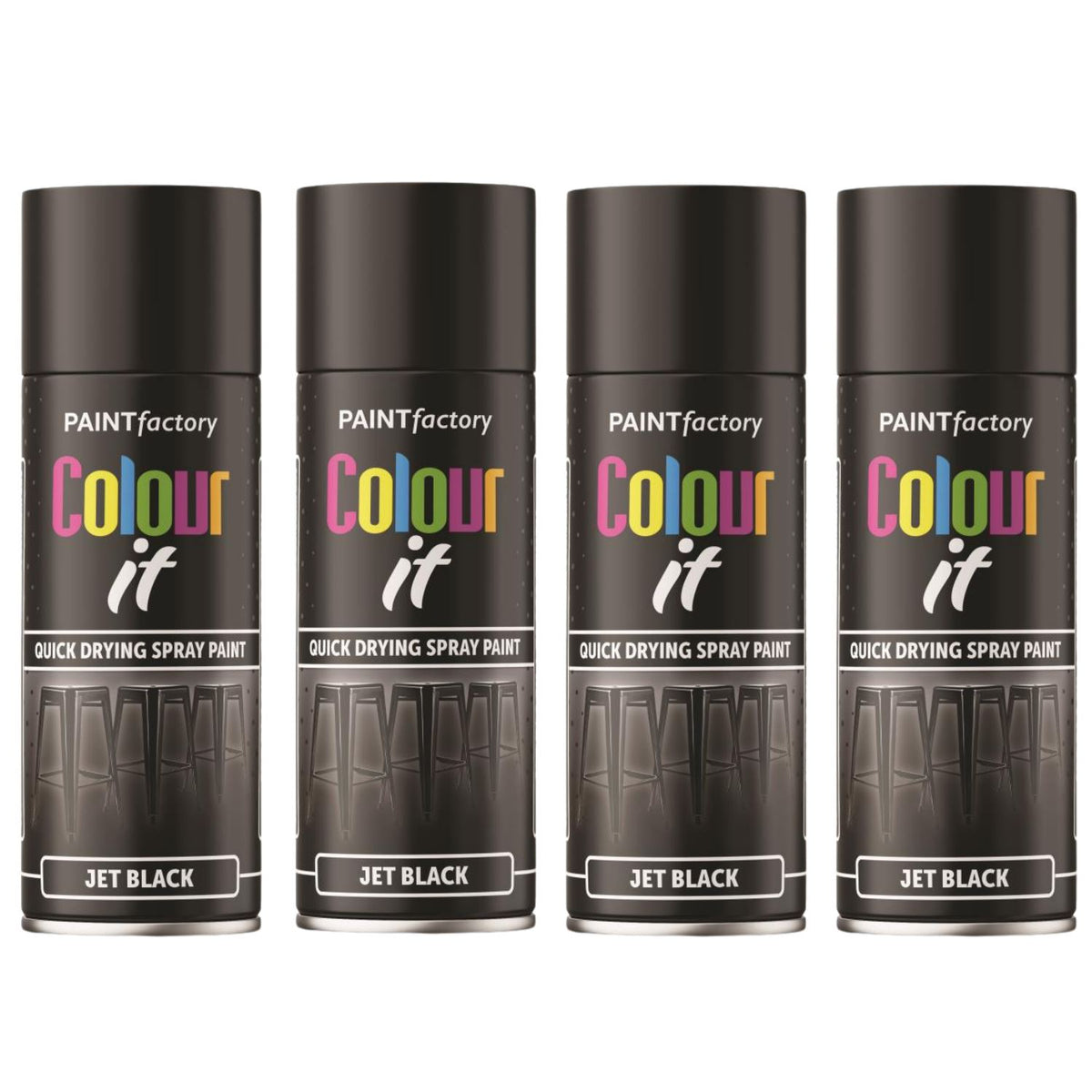 4X Paint Factory Jet Black Gloss Spray Paint 400ml