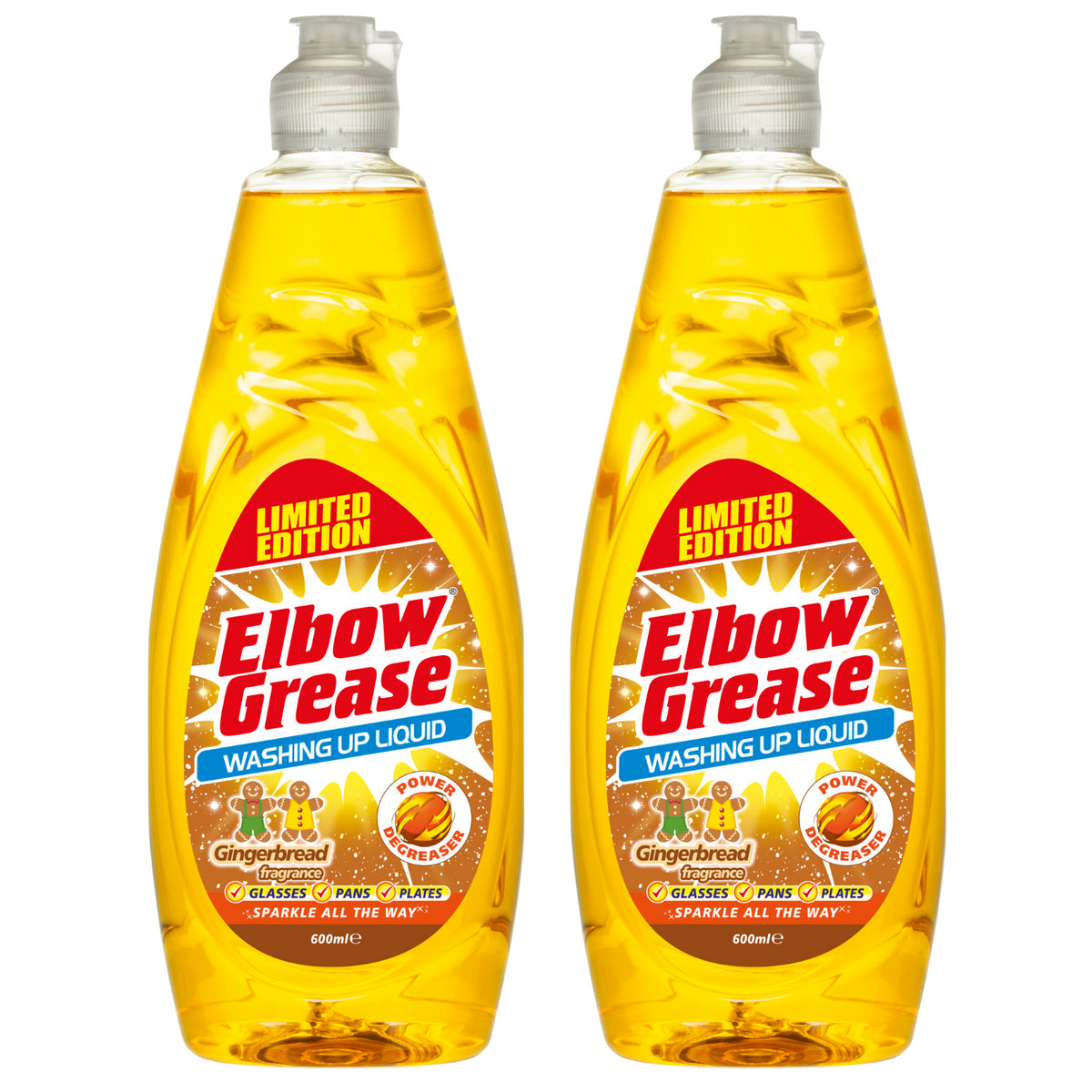 2X Elbow Grease Washing Up Liquid, Gingerbread Fresh 600ml Power Degreaser