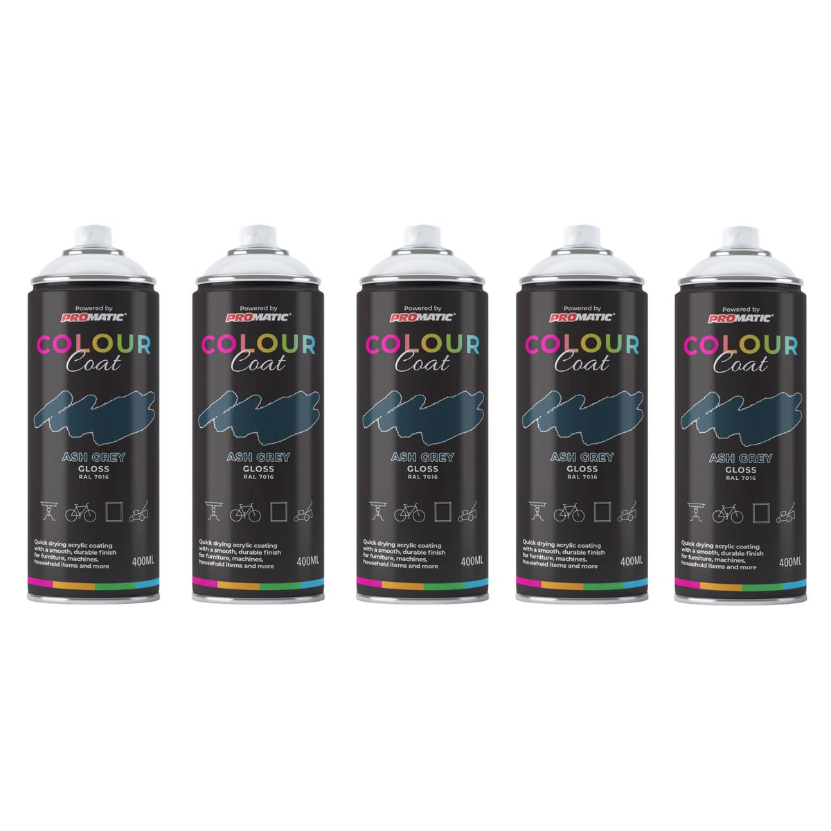 5X Ash Grey RAL 7016 Gloss Spray Paint 400ml