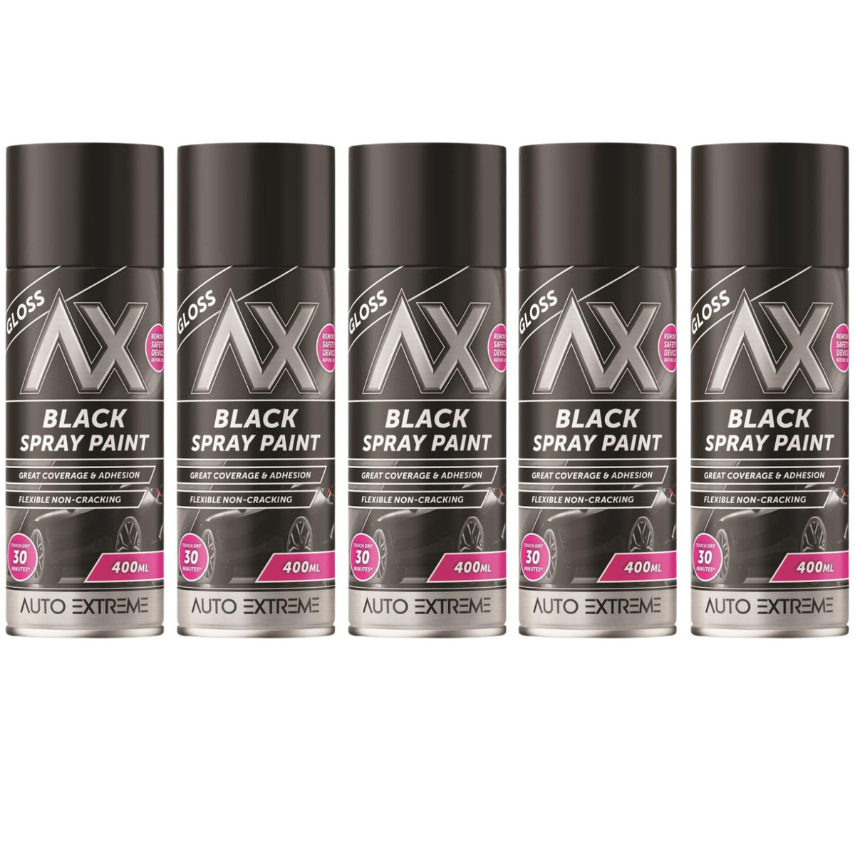5X Auto Extreme Black Gloss Spray Paint 400ml