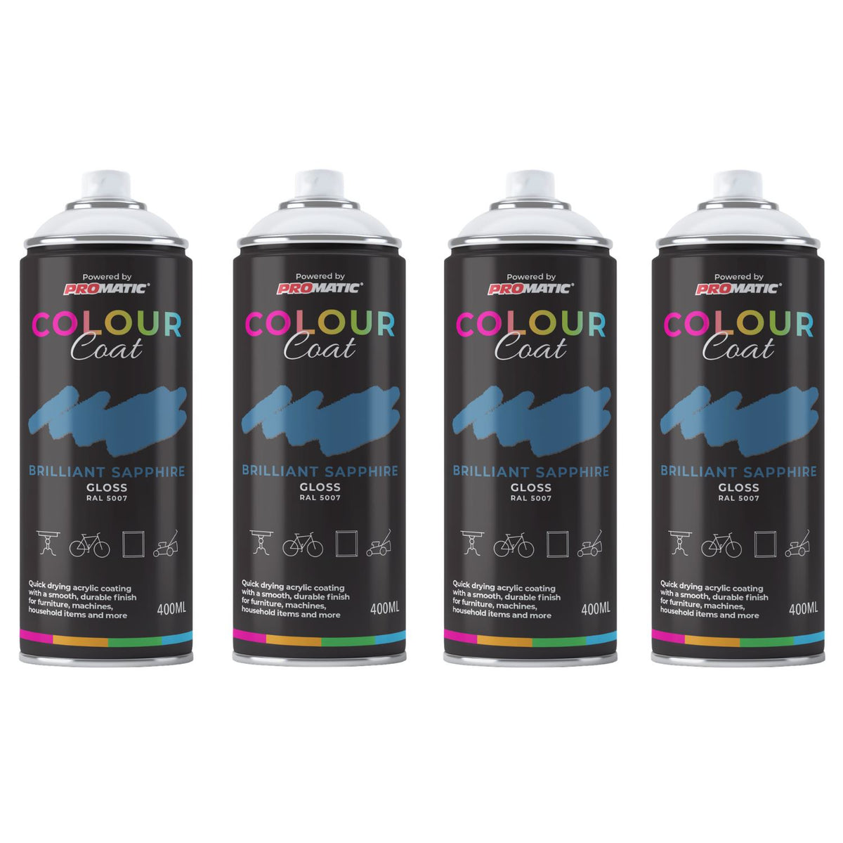 4X Brilliant Sapphire RAL 5007 Gloss Spray Paint 400ml