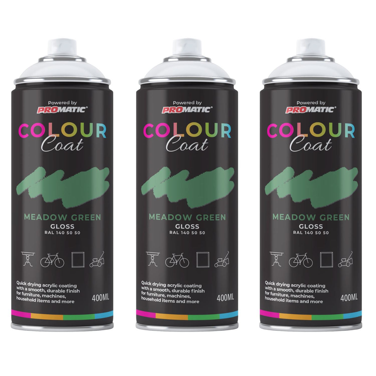3X Meadow Green RAL 140 50 50 Gloss Spray Paint 400ml