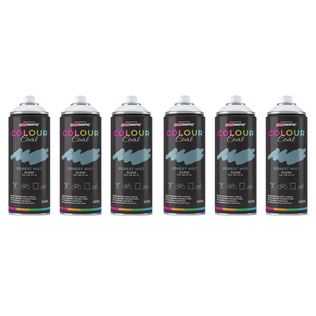 6X Forest Mist RAL 180 60 20 Gloss Spray Paint 400ml