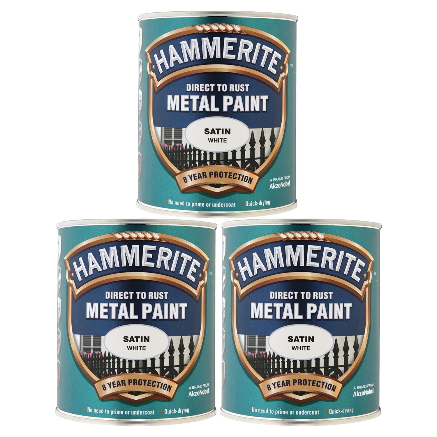 3X Hammerite Satin White Paint 750ml Tin Paint