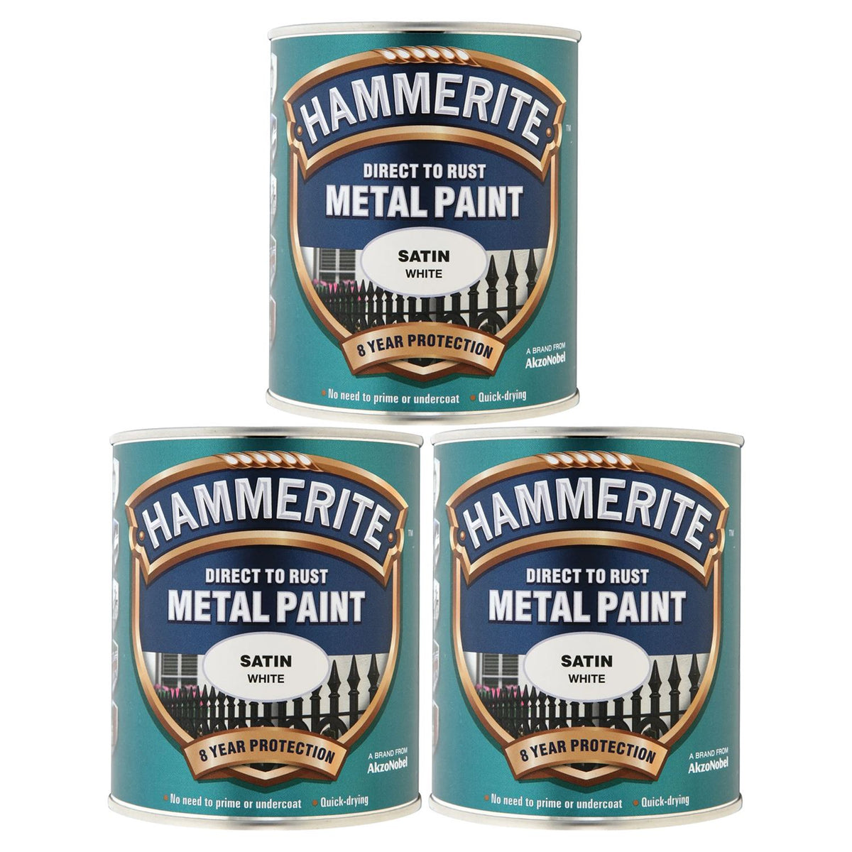 3X Hammerite Satin White Paint 750ml Tin Paint