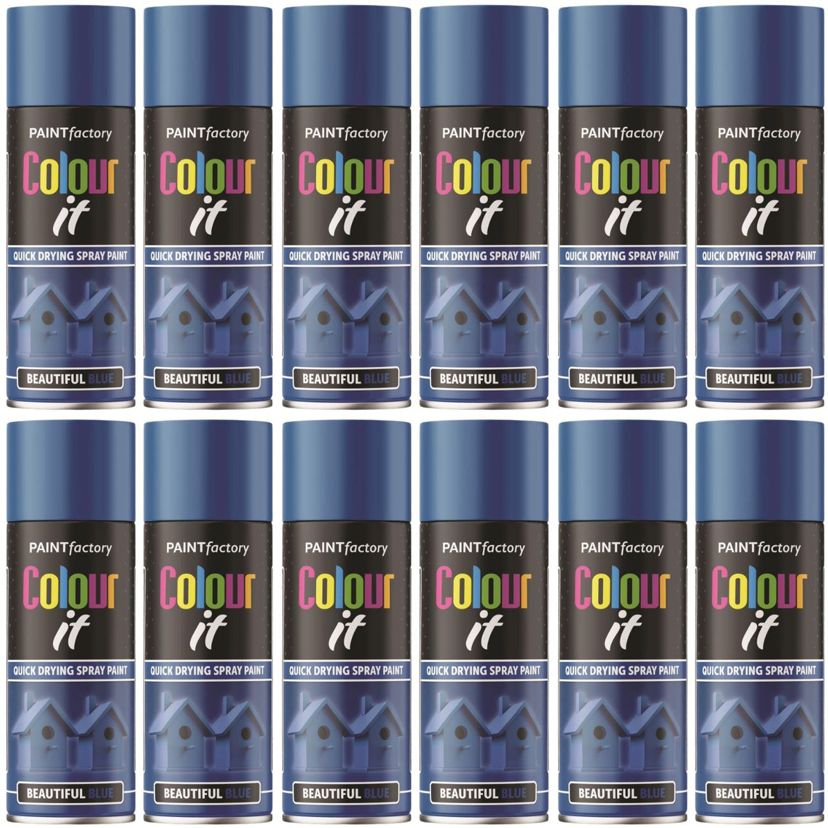 12X Paint Factory Beautiful Blue Gloss Spray Paint 400ml
