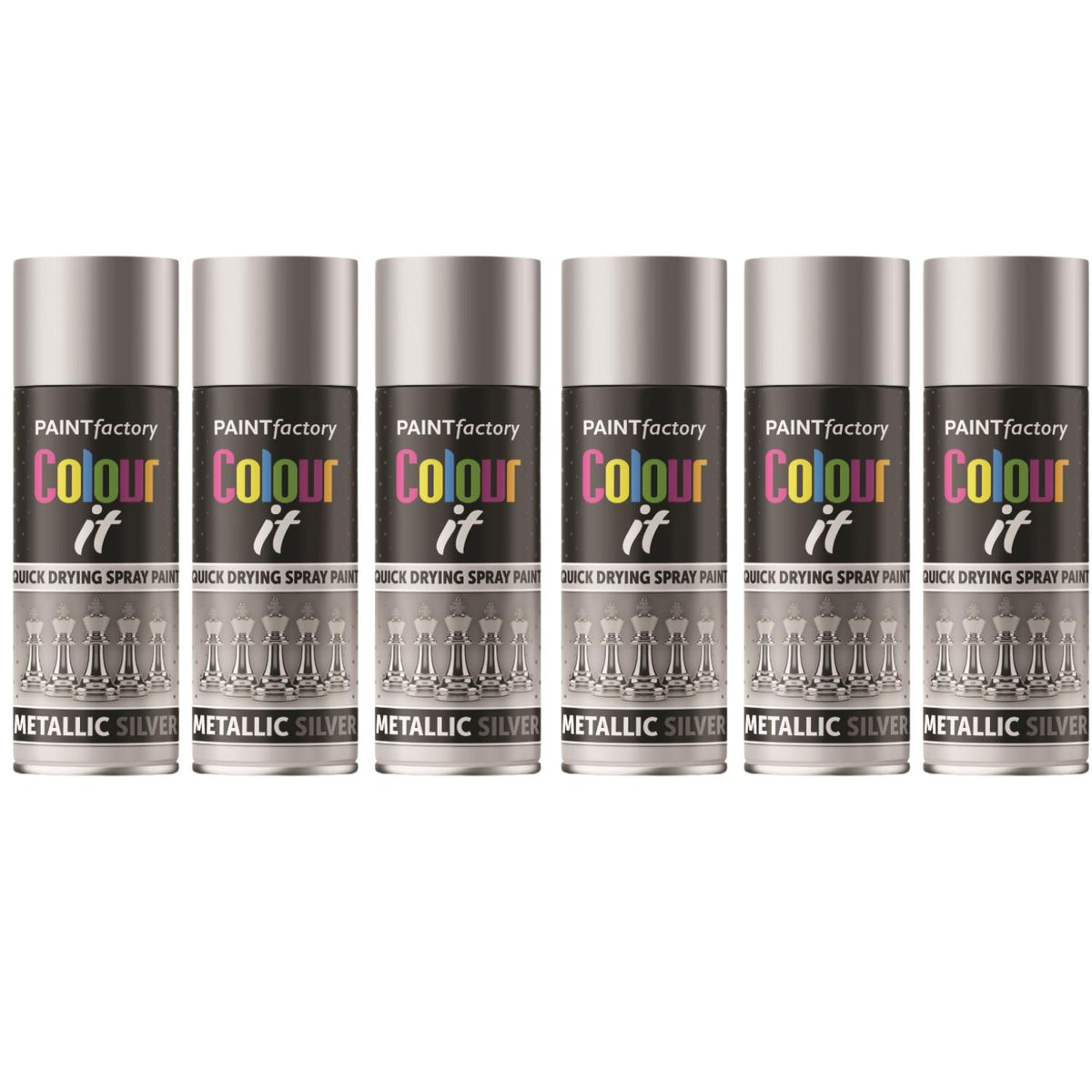 6X Paint Factory Metallic Silver Spray Paint 200ml