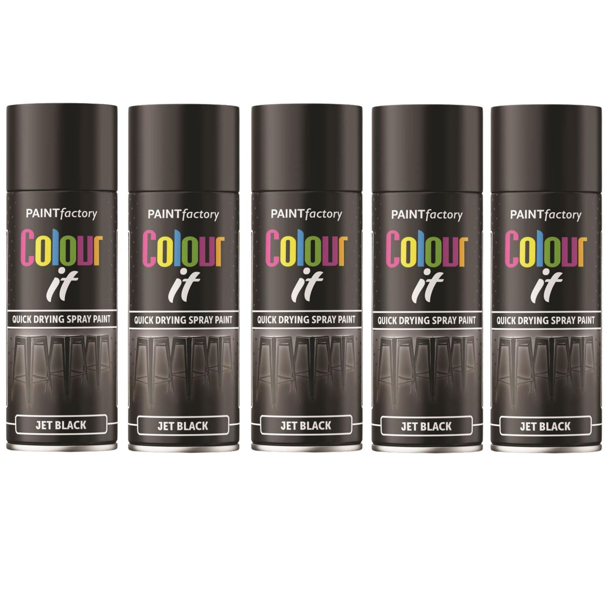 5X Paint Factory Jet Black Gloss Spray Paint 400ml