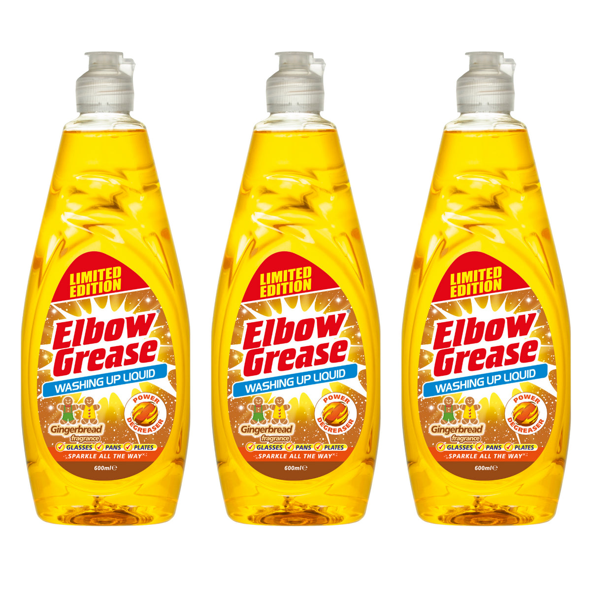 3X Elbow Grease Washing Up Liquid, Gingerbread Fresh 600ml Power Degreaser
