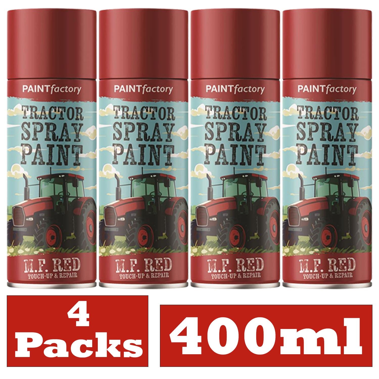 4X - Tractor Spray Paint Massey Ferguson Red 400ml Spray Paint