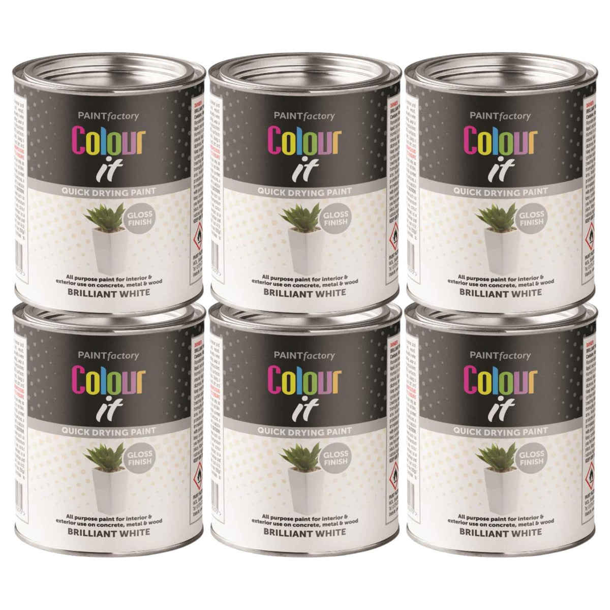 6X Paint Factory Brilliant White Gloss Tin Paint 300ml