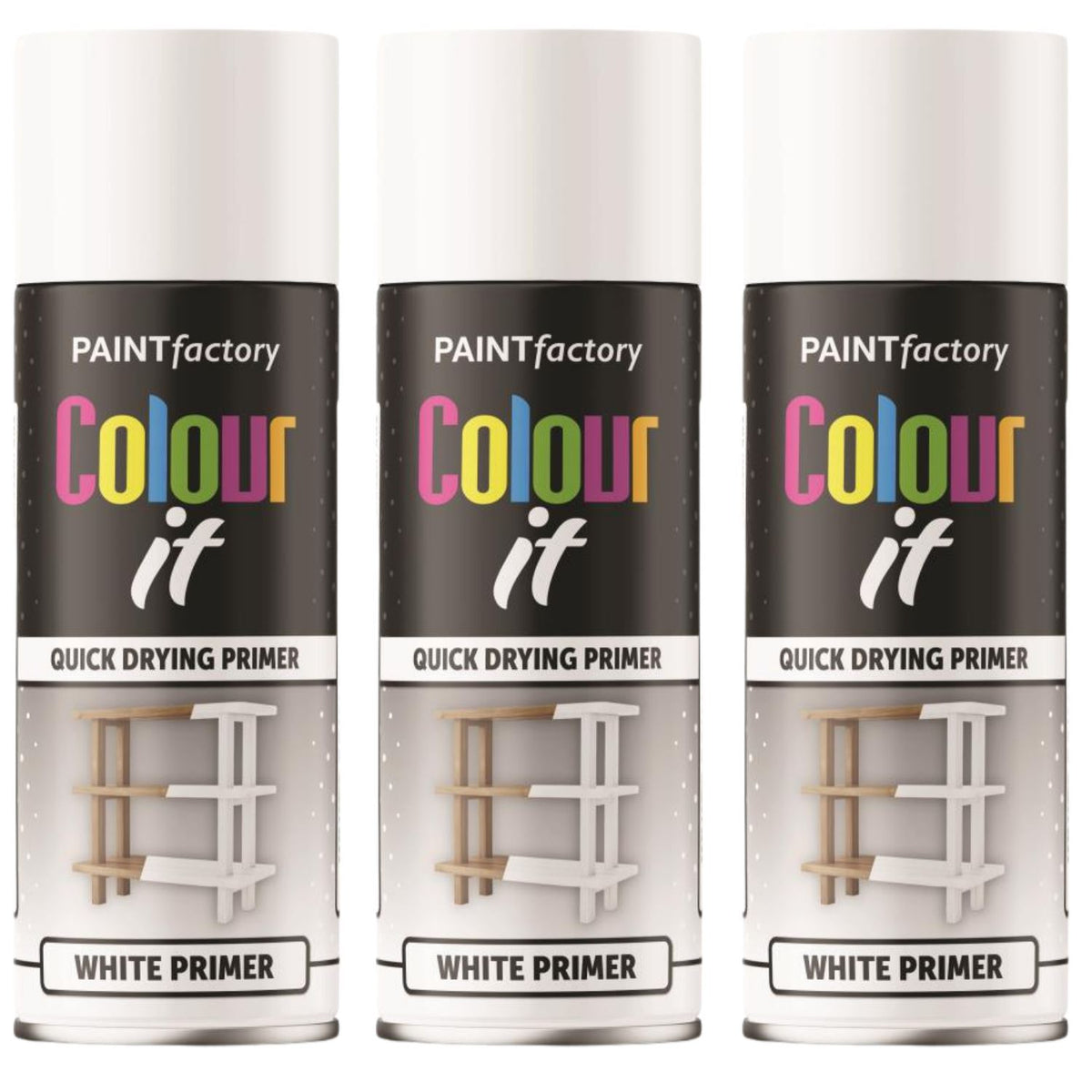 3X Paint Factory White Primer Spray Paint 400ml