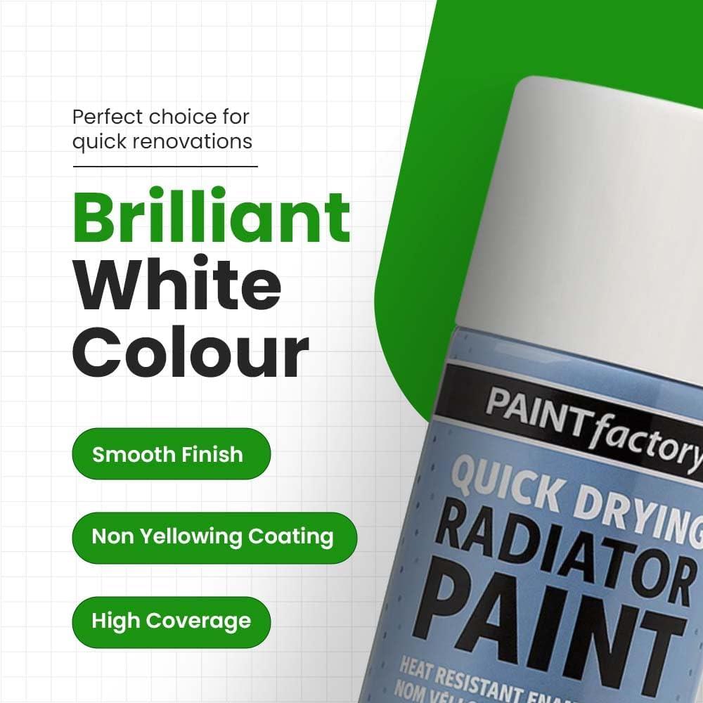 12X Brilliant White Radiator Spray Aerosol Paint Quick Drying 400ml