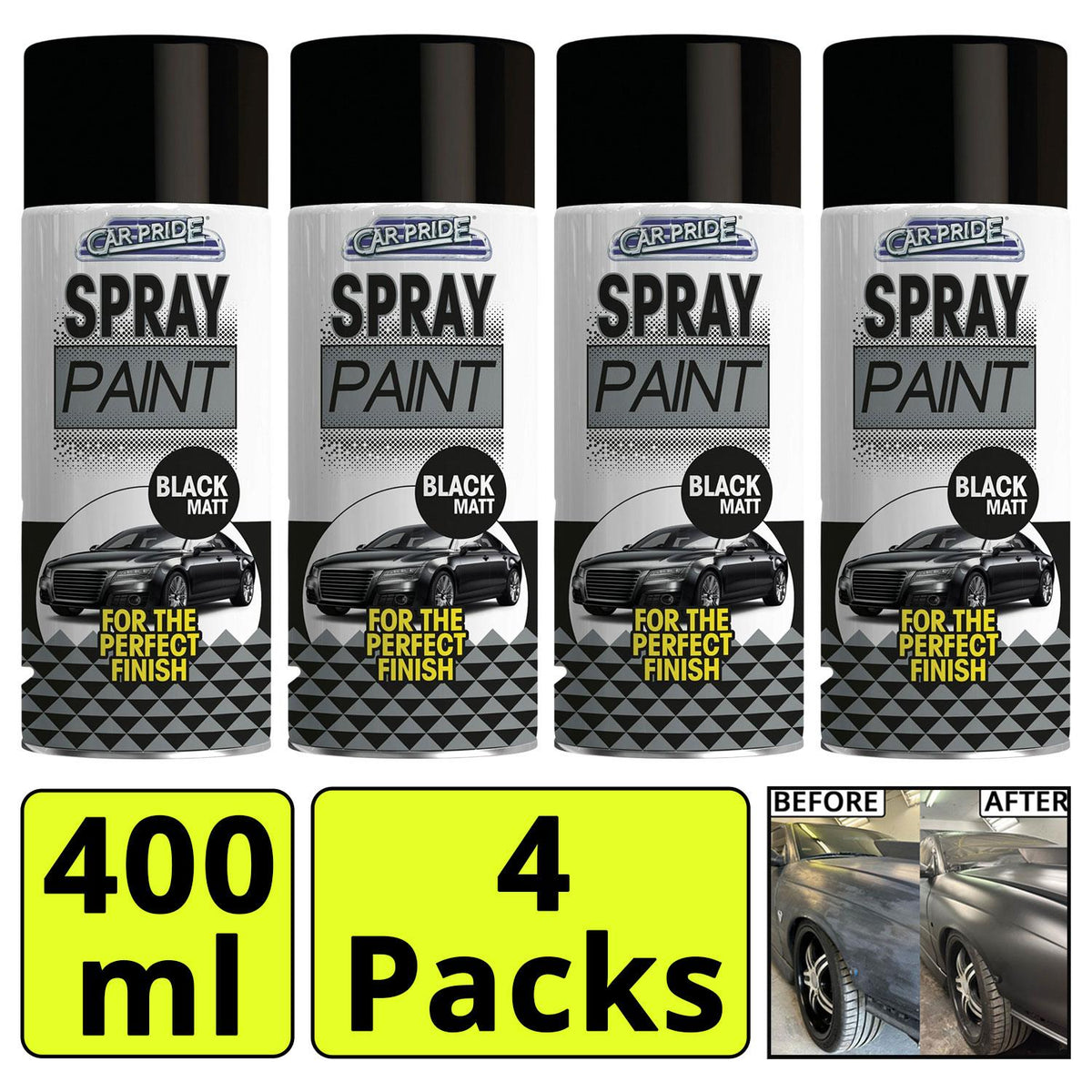 4X - Matt Black Car Spray 400ml
