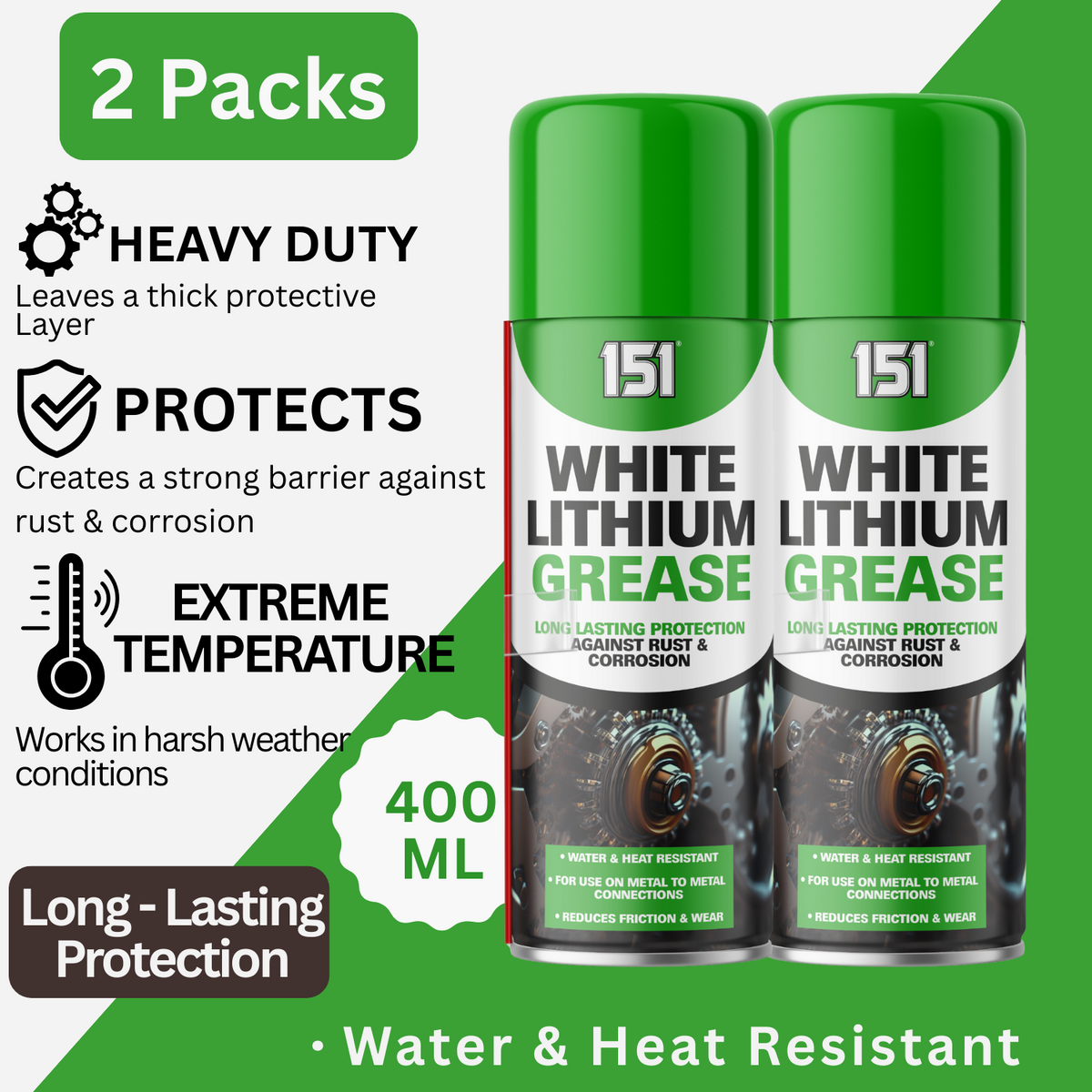 2X 151 White Lithium Grease Long Lasting Protection 400ml
