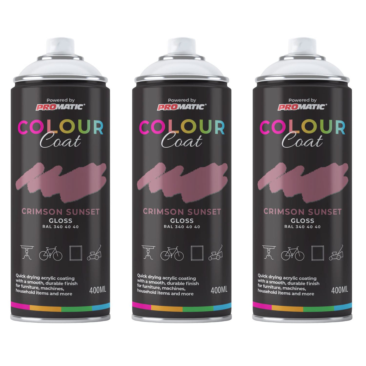 3X Crimson Sunset RAL 340 40 40 Gloss Spray Paint 400ml