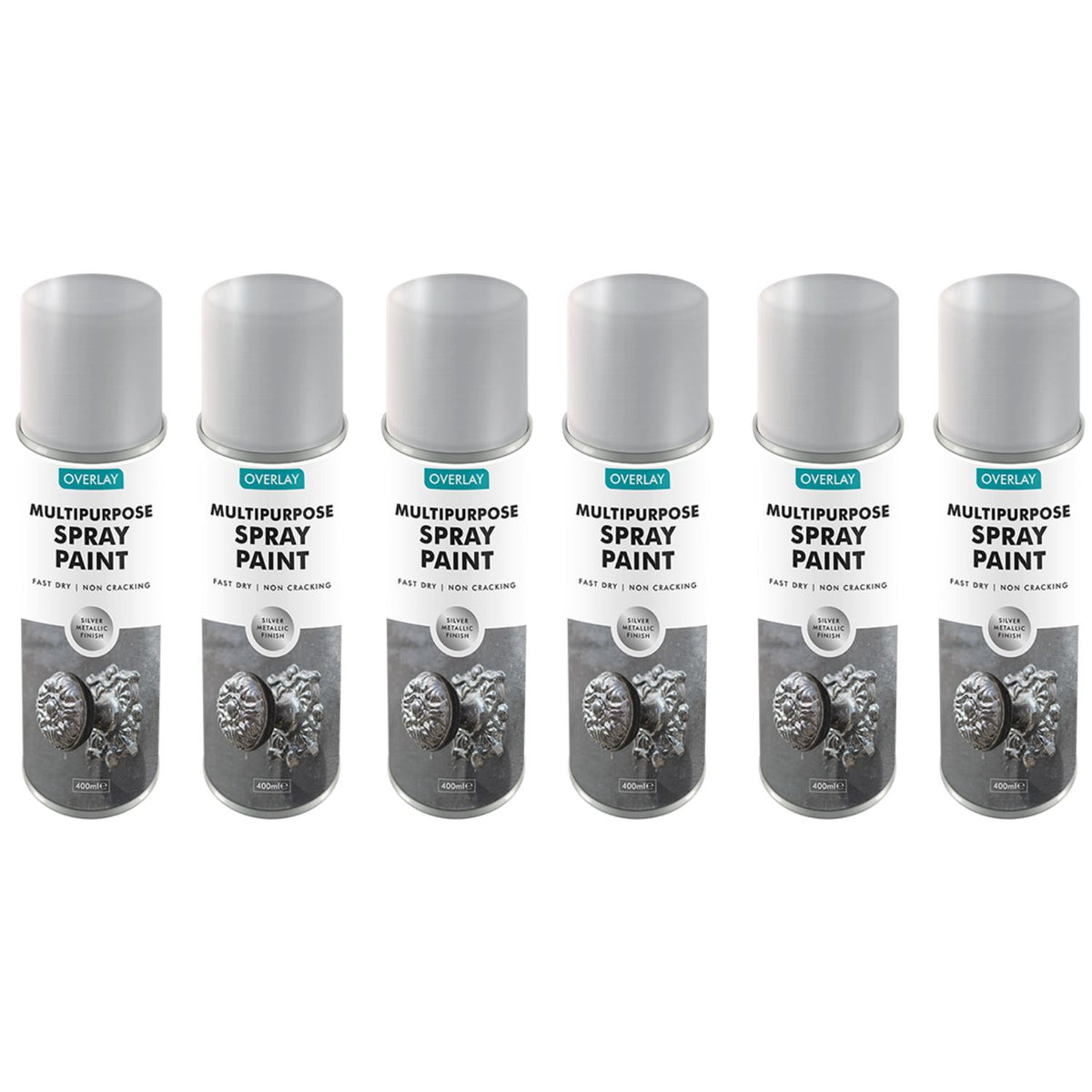 6X Overlay Silver Metallic 400ml Professional Spray Paint