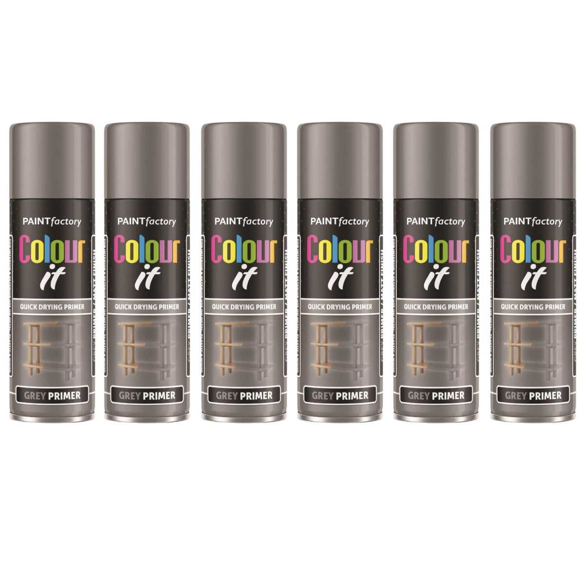 6X Paint Factory Grey Primer Spray 250ml