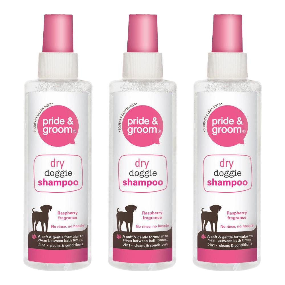 3X Pride & Groom Raspberry Dry Dog Shampoo 200ml Pet supplies