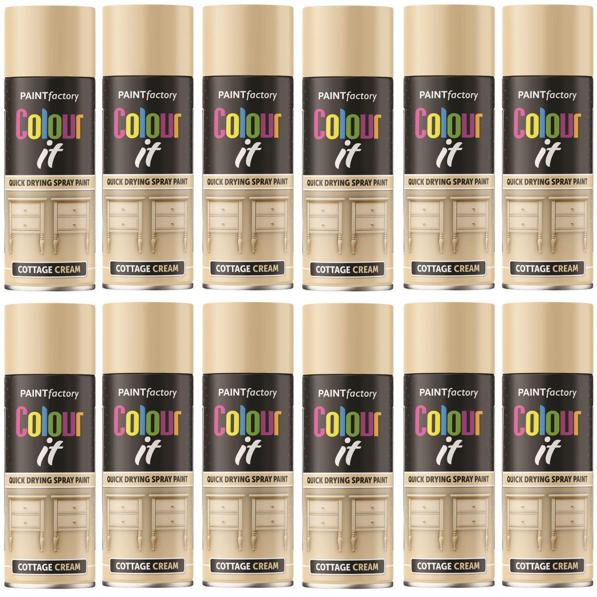 12X Paint Factory Cottage Cream Gloss Spray Paint 400ml