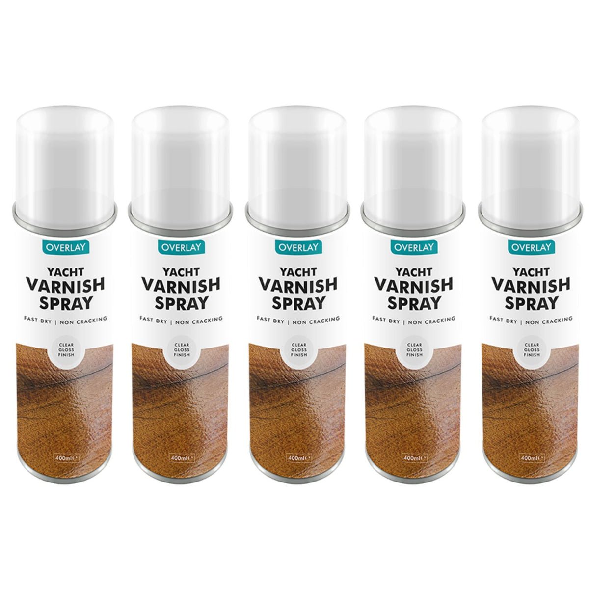 5X Overlay Clear Gloss Yacht Varnish Professional Spray Paint 400ml