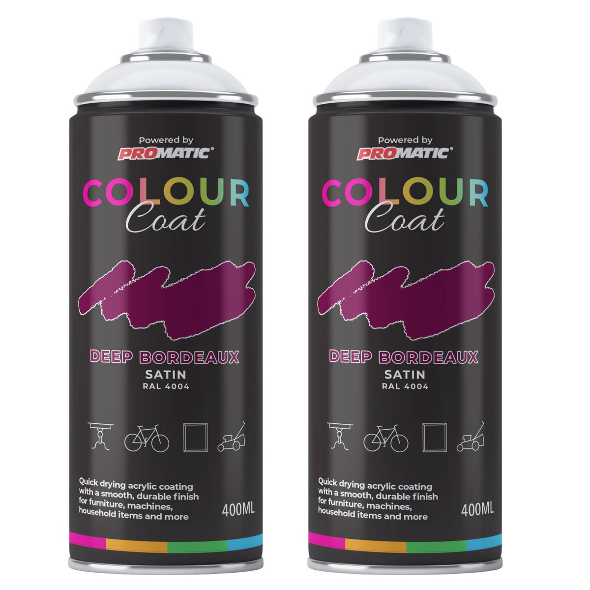 2X Deep Bordeaux RAL 4004 Satin Spray Paint 400ml