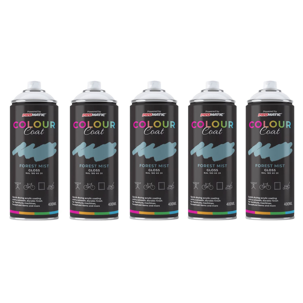 5X Forest Mist RAL 180 60 20 Gloss Spray Paint 400ml